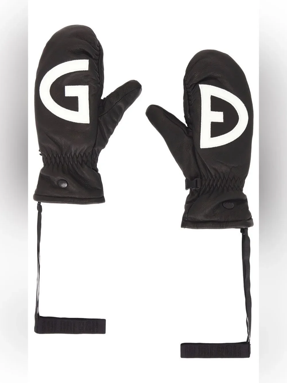 Goldbergh Ski Bello Leather Mittens Black Leather with White Logo NWT Size 7.5